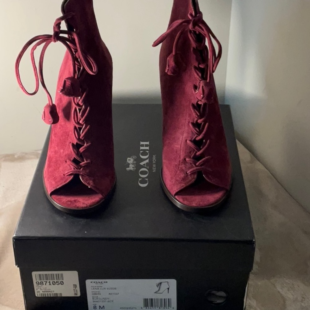 EUC Coach “Lena Lux” Peep Toe Suede Booties - Size 8